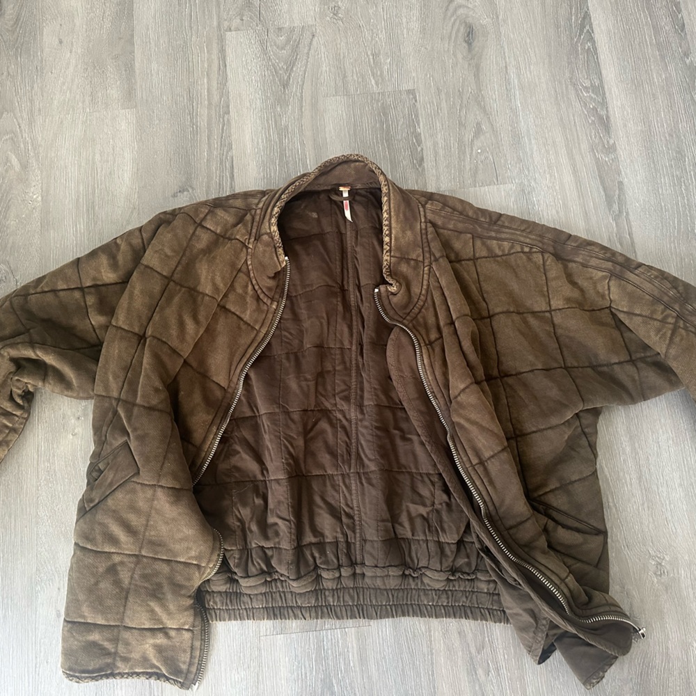 Free People | Dolman Quilted Knit Jacket Olive Green Bomber Jacket - Picture 4 of 7